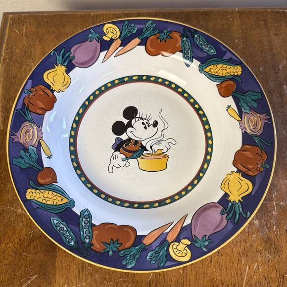 Disney Stoneware Minnie Mouse Soup Bowl Vegetable Rim Design Vintage‎ Salad Dish - Picture 1 of 6